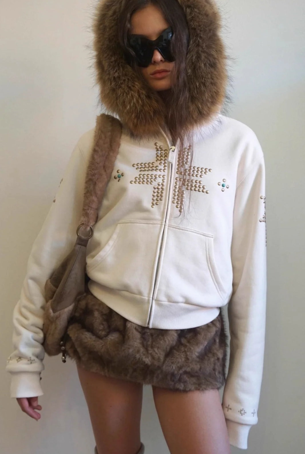 glam-rhinestone-faux-fur-collar-zip-waist-cinch-hoodie