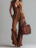 vintage-brown-lace-trim-halter-neck-flared-jumpsuit