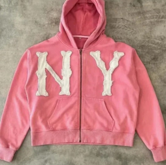 db-letter-embroidered-oversized-zip-hoodie