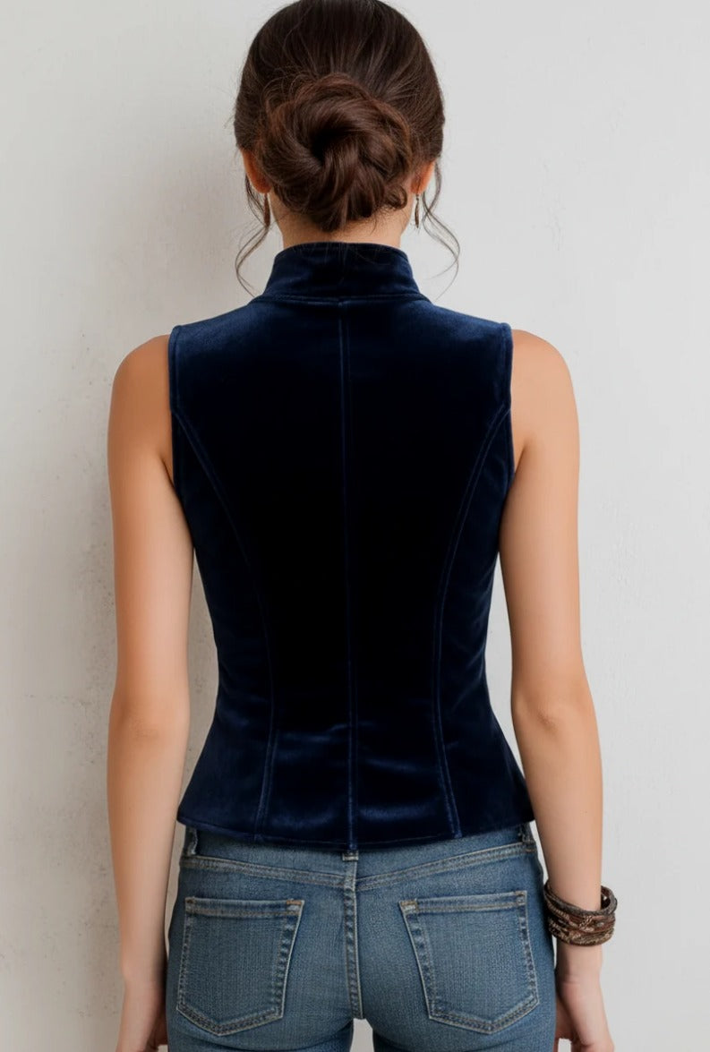 vintage-stand-collar-button-velvet-vest