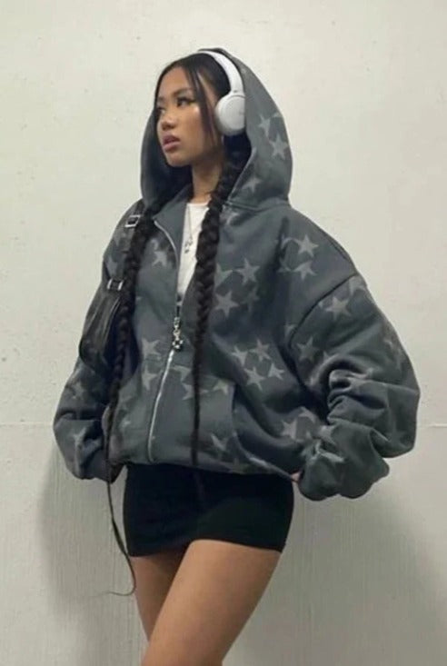 db-star-print-zip-up-hoodie