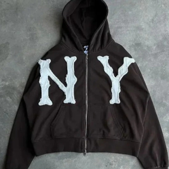 db-letter-embroidered-oversized-zip-hoodie