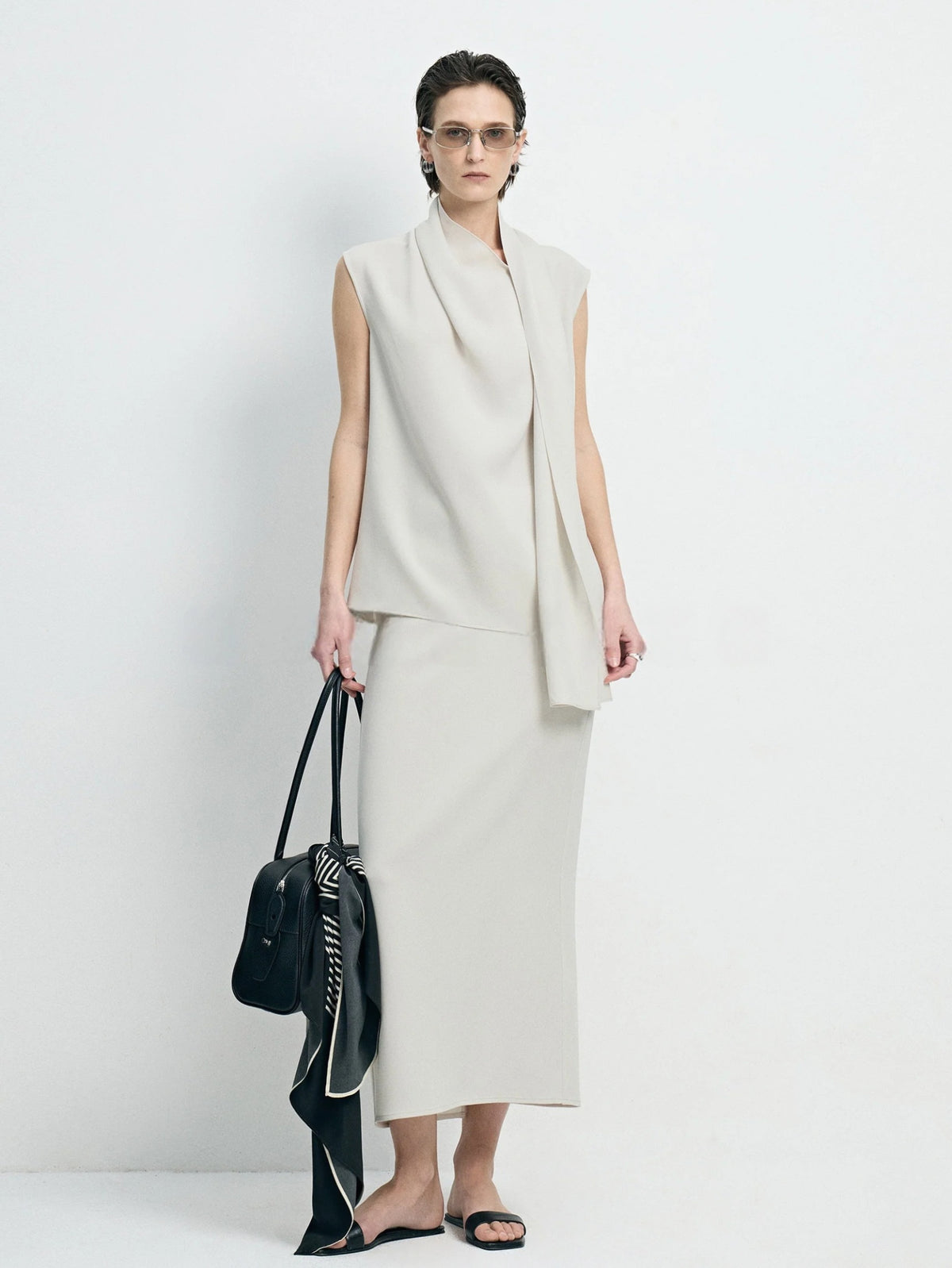 quiet-luxury-cooling-acetate-asymmetric-scarf-blouse-midi-skirt-set