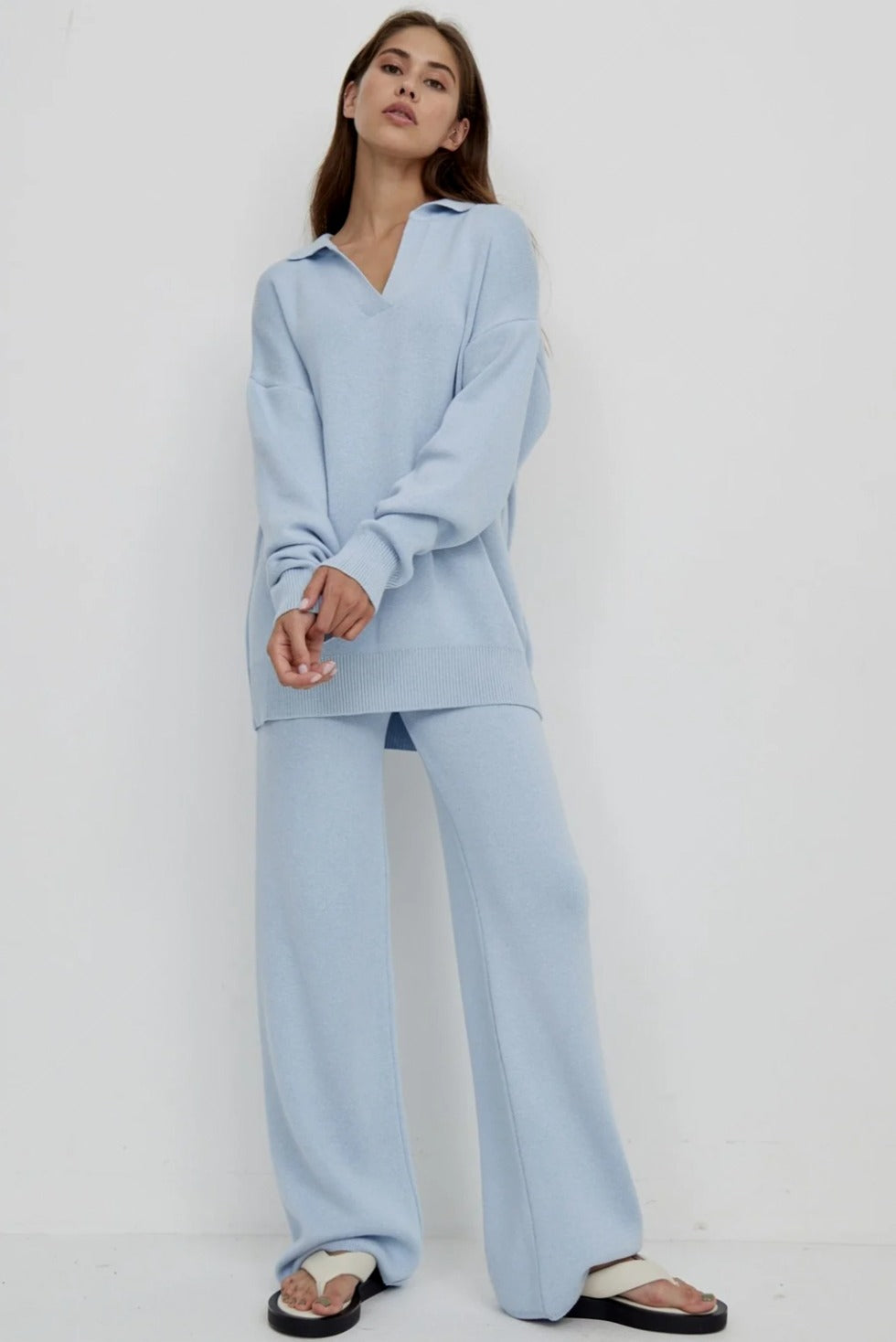 polo-collar-knit-pullover-wide-leg-pants-two-piece-set