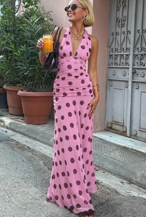 vintage-polka-dot-halter-v-neck-maxi-dress