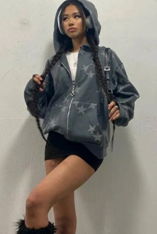 db-star-print-zip-up-hoodie