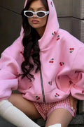 db-cherry-print-zip-up-hoodie