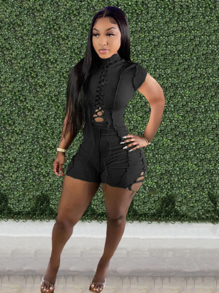green-short-sleeve-bandage-romper
