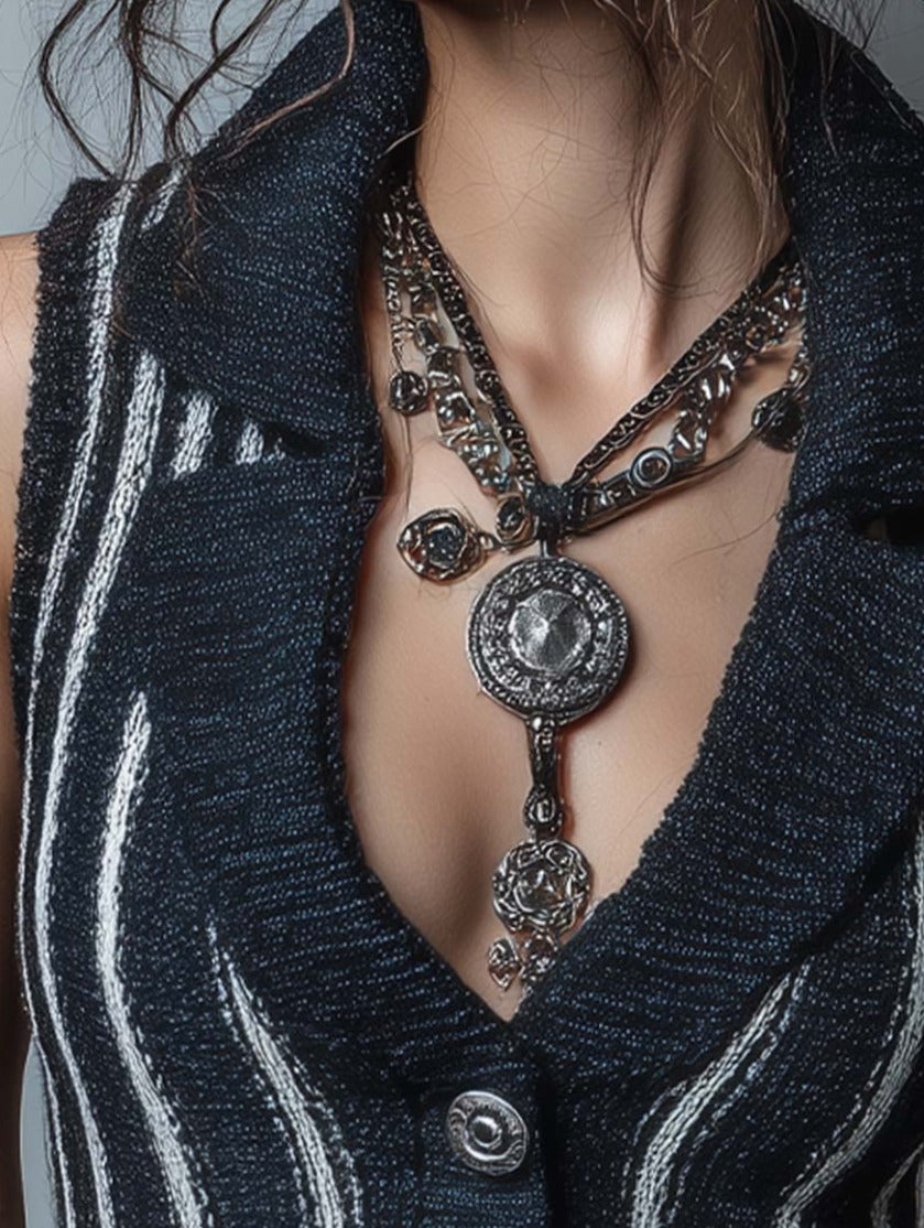 bohemian-style-navy-blue-contrast-striped-knitted-slim-vest