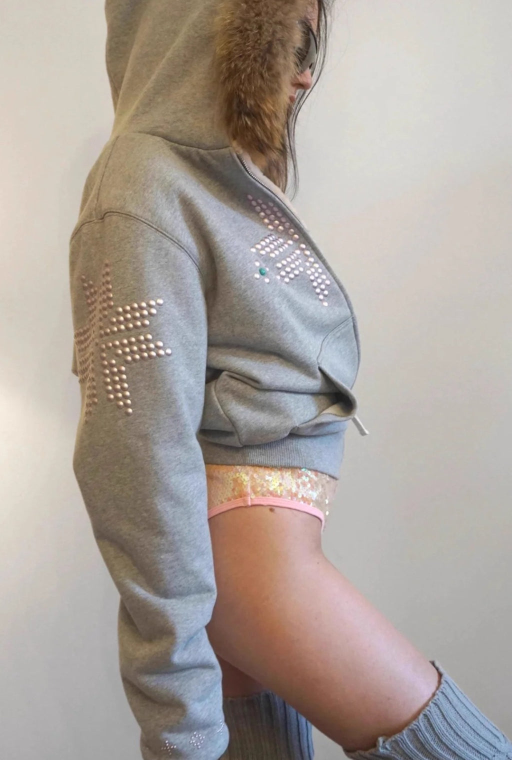 glam-rhinestone-faux-fur-collar-zip-waist-cinch-hoodie