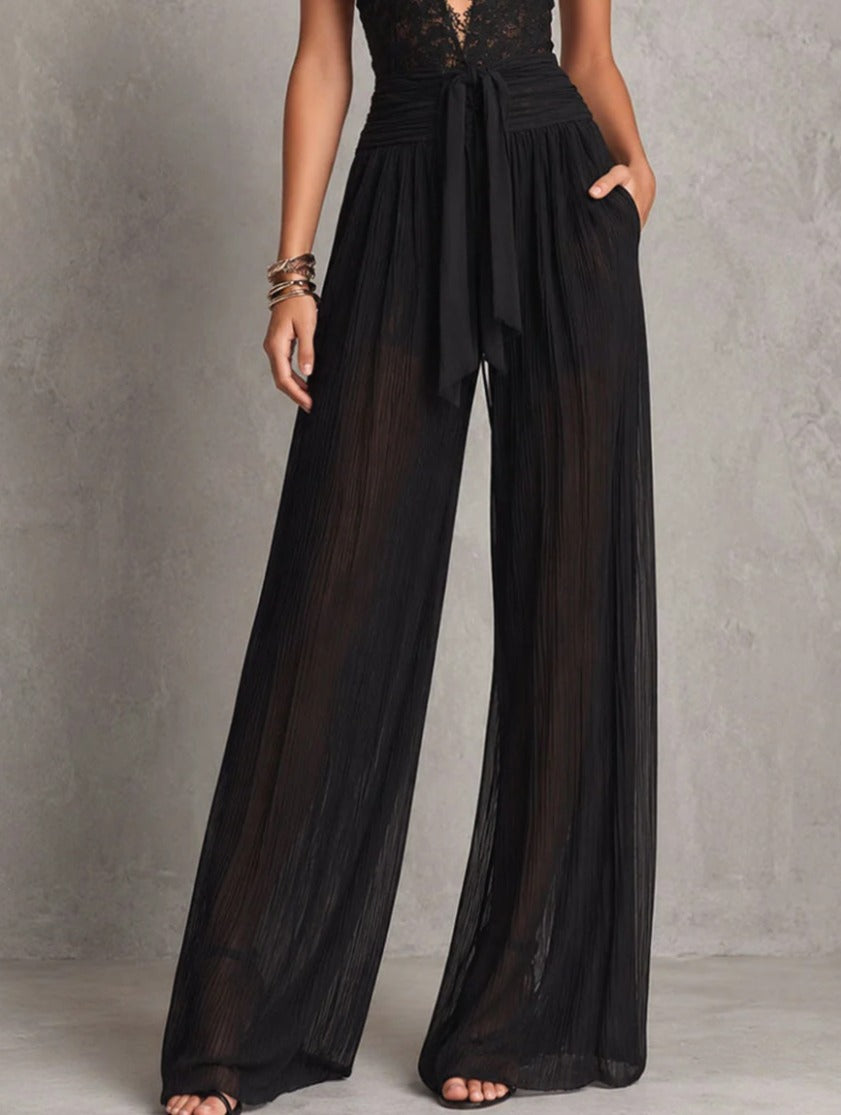 boho-romantic-black-lace-halter-sheer-pleated-wide-leg-evening-jumpsuit