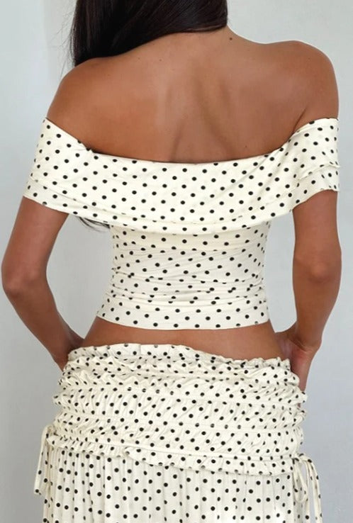 polka-dot-strapless-side-bow-maxi-skirt-set
